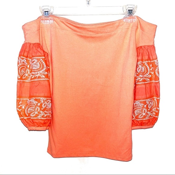 Free People Rock with It Tangerine Off Shoulder Puff Sleeve Top - PRICE DROP - Picture 3 of 8